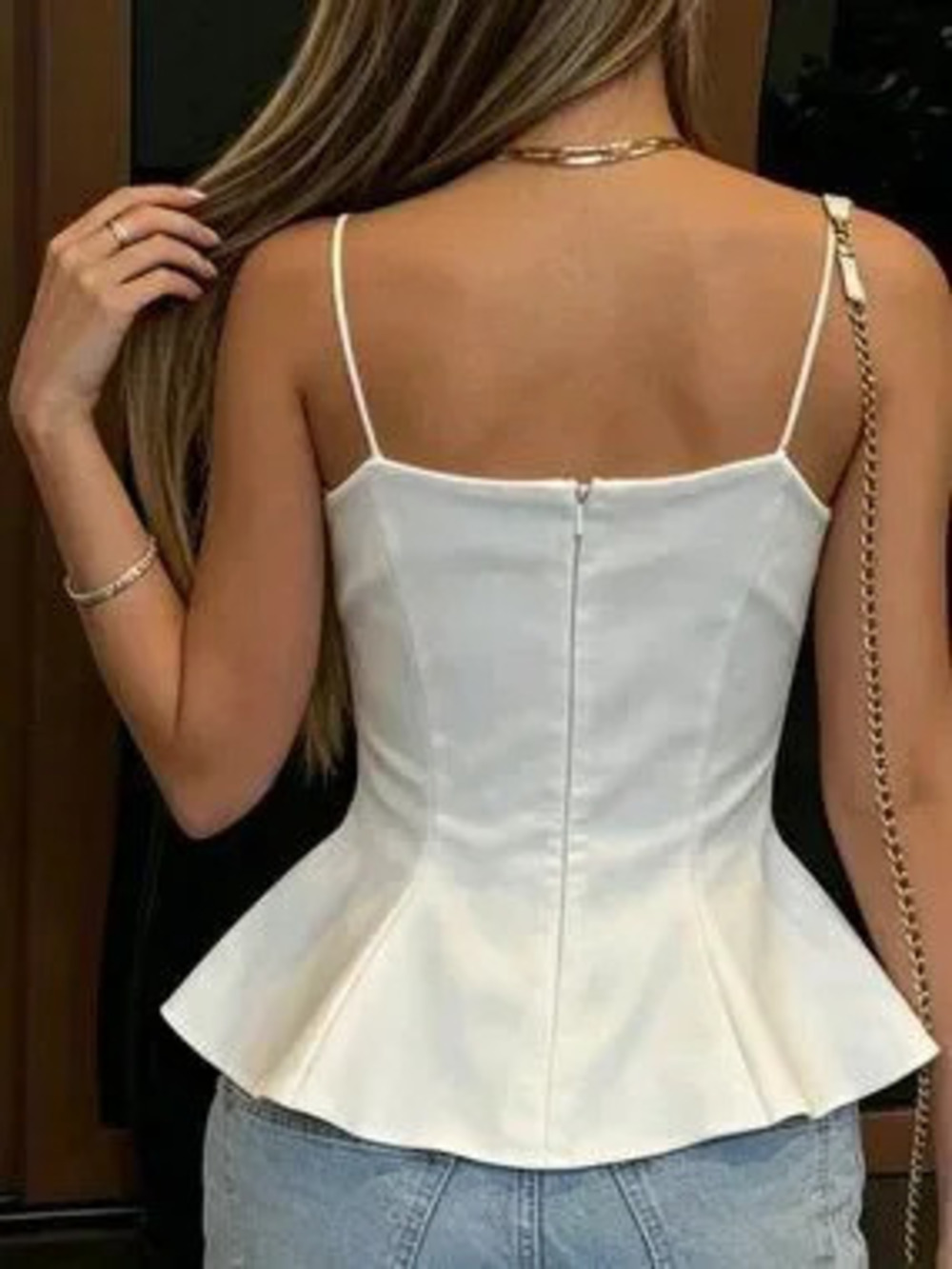 ZARA White Casual Women's Spaghetti Strap Flared Hem Crop Cami